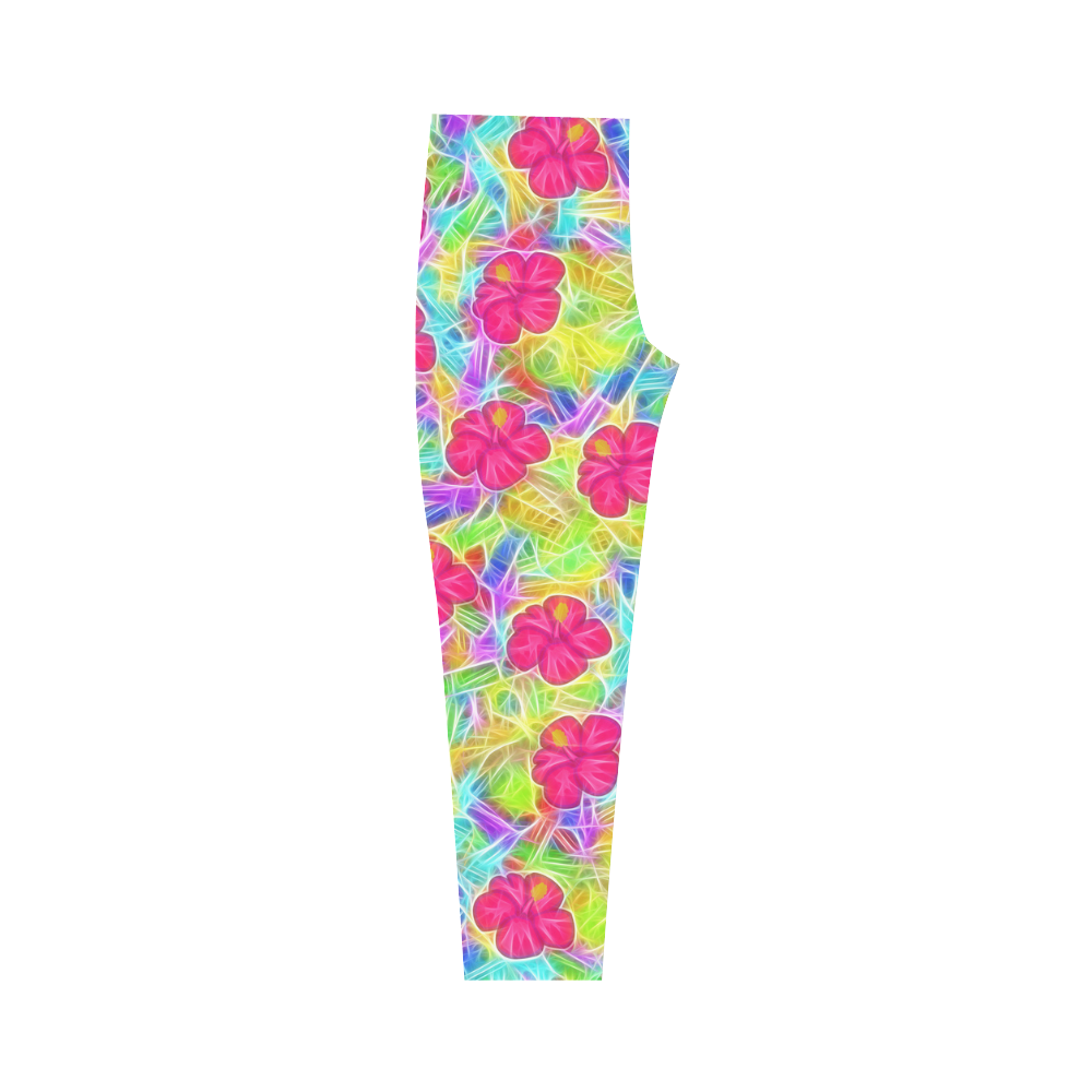 Pretty Pink Hawaiian Flowers Pattern Capri Legging (Model L02)