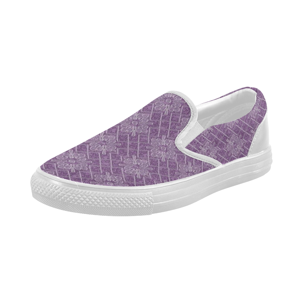 Lilac Jacuard Women's Slip-on Canvas Shoes (Model 019)