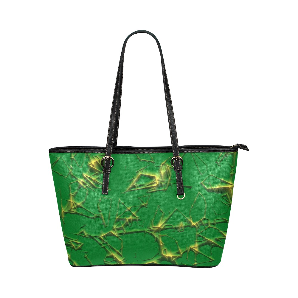 Thorny abstract,green Leather Tote Bag/Large (Model 1651)