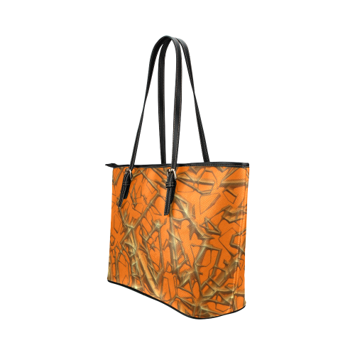 Thorny abstract, orange Leather Tote Bag/Large (Model 1651)