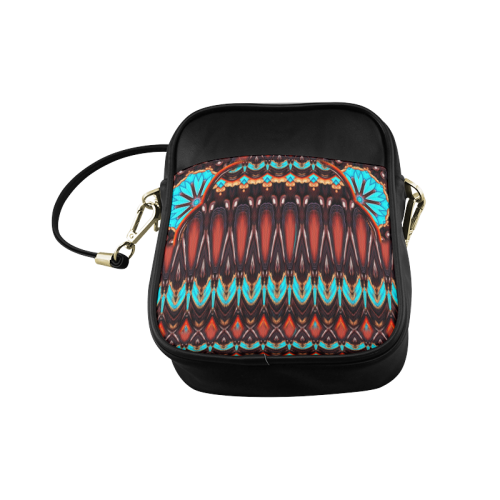 K172 Wood and Turquoise Abstract Sling Bag (Model 1627)