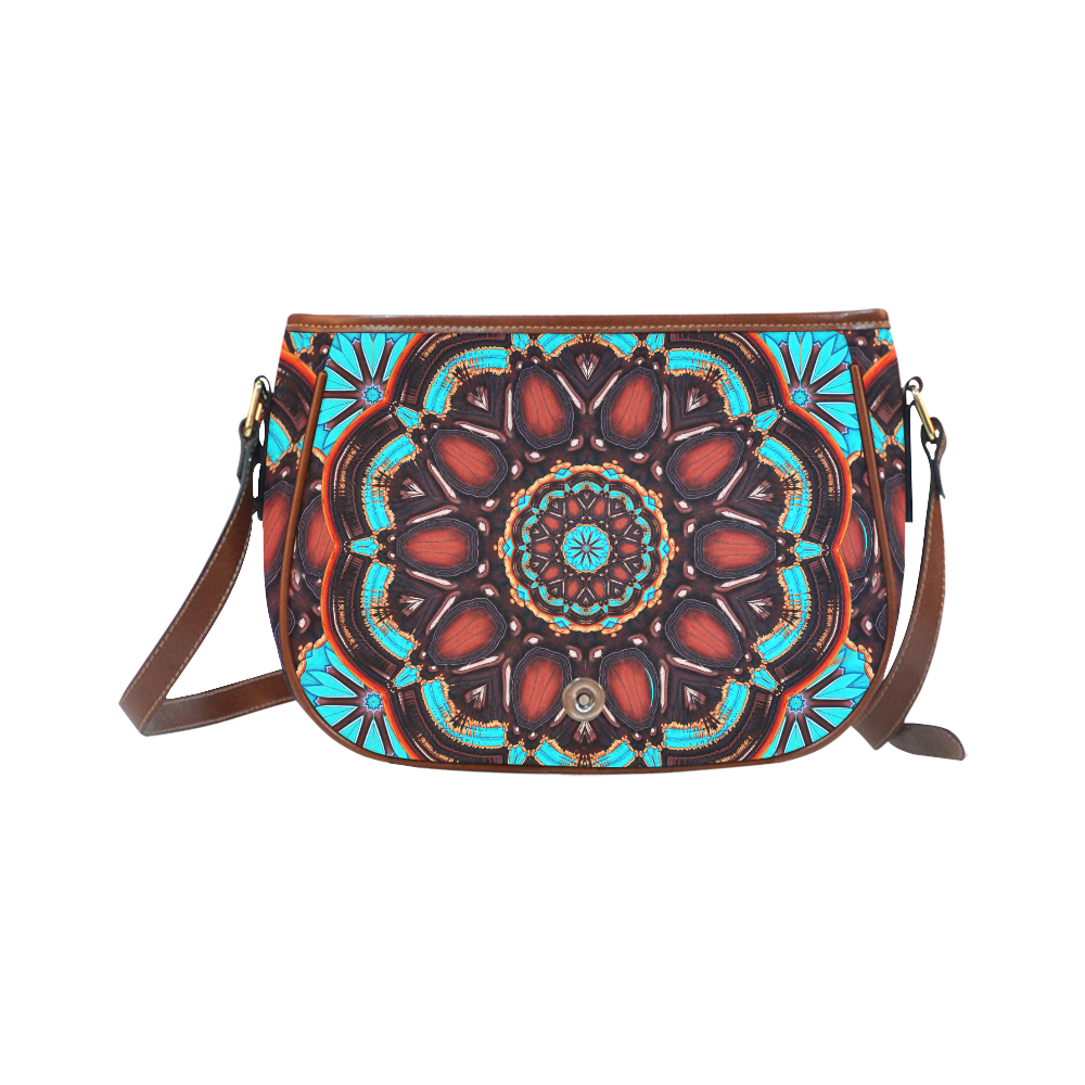 K172 Wood and Turquoise Abstract Saddle Bag/Small (Model 1649) Full Customization