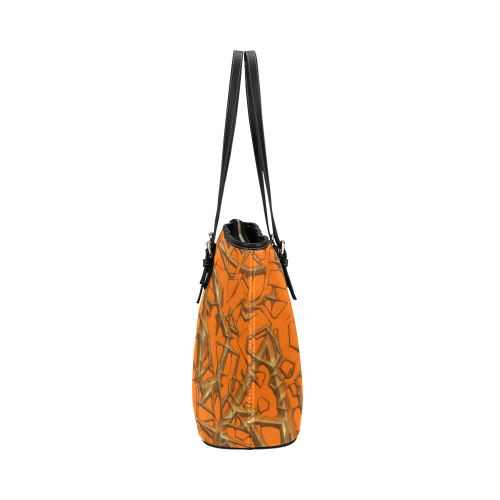 Thorny abstract, orange Leather Tote Bag/Small (Model 1651)