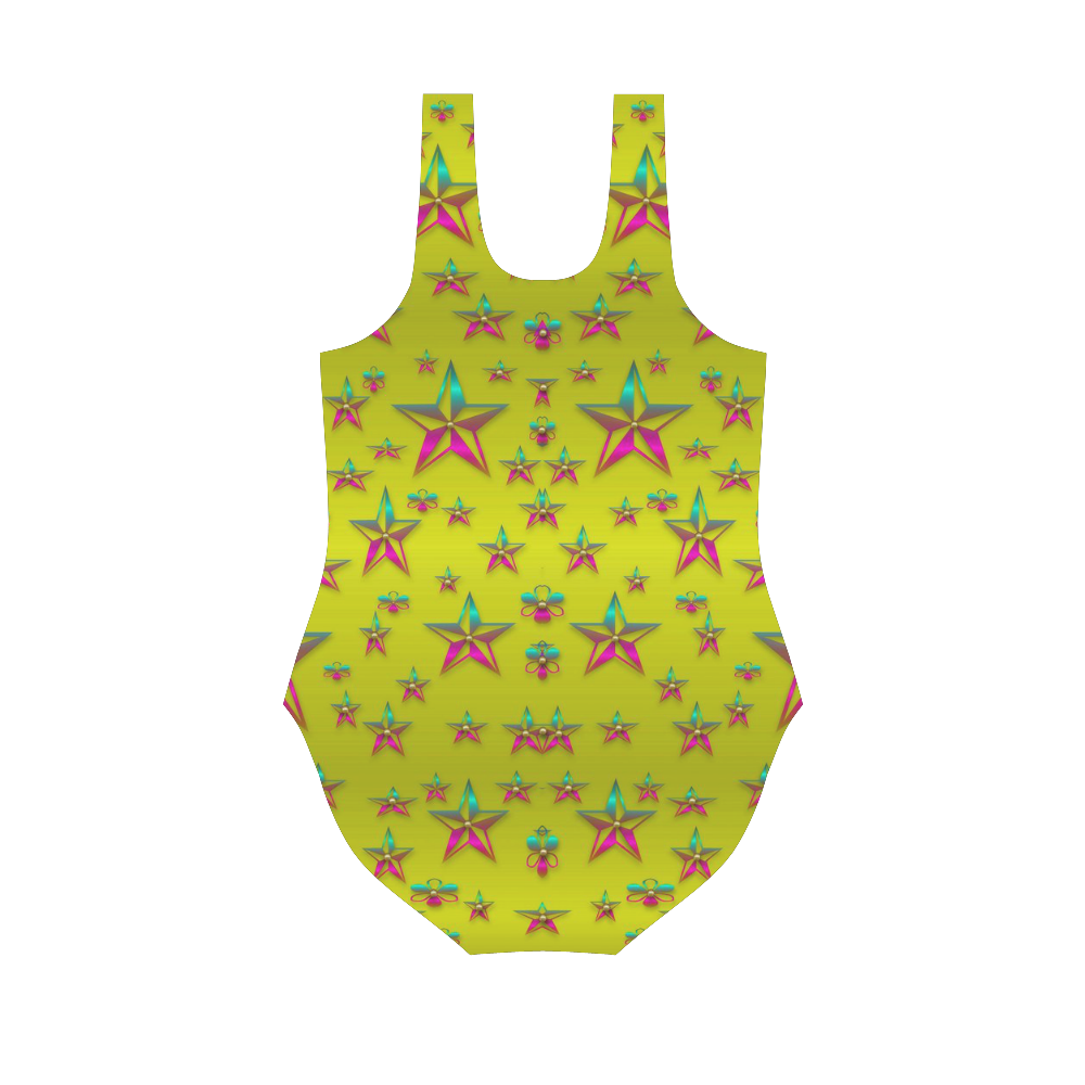 Flower Power Stars Vest One Piece Swimsuit (Model S04)