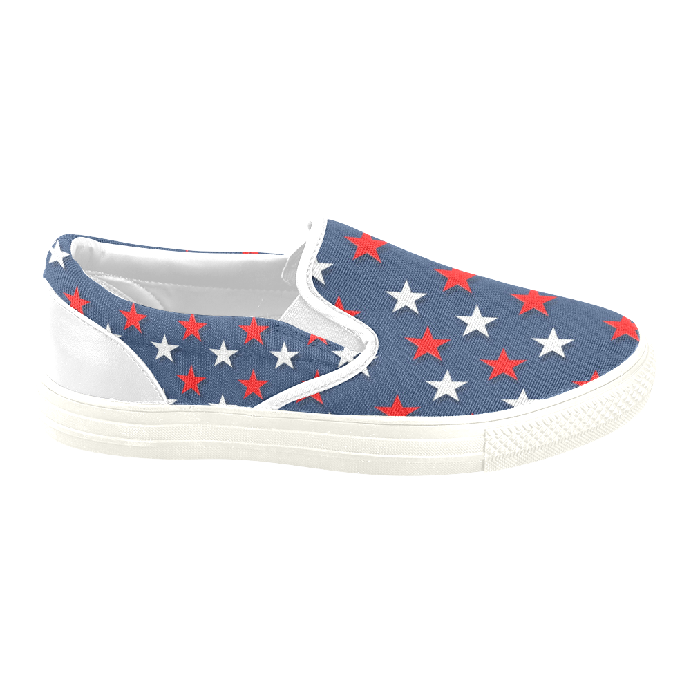 Navy Red White Stars Women's Unusual Slip-on Canvas Shoes (Model 019)