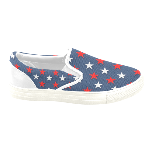 Navy Red White Stars Women's Unusual Slip-on Canvas Shoes (Model 019)