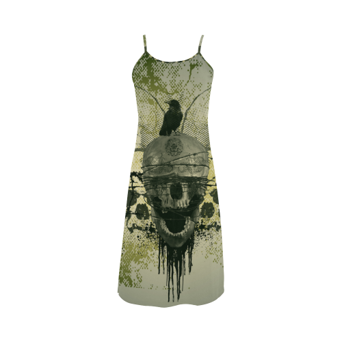 Awesome skull with crow Alcestis Slip Dress (Model D05)
