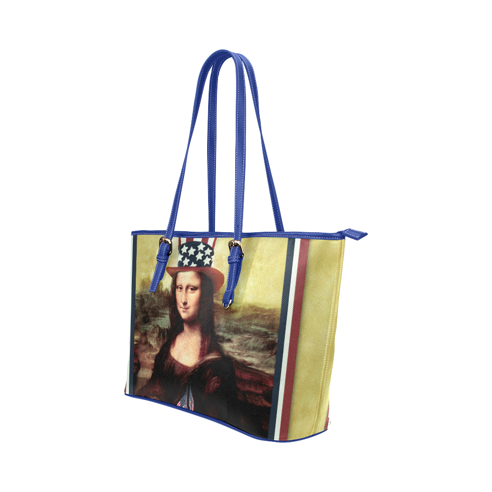 Patriotic Mona Lisa - 4th of July Leather Tote Bag/Small (Model 1651)