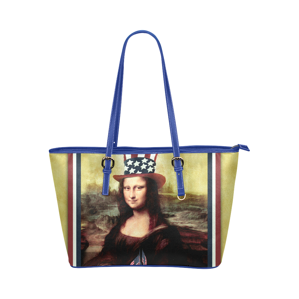 Patriotic Mona Lisa - 4th of July Leather Tote Bag/Small (Model 1651)