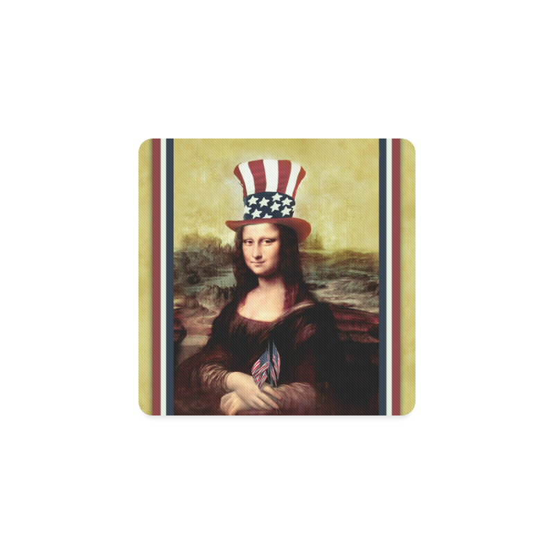 Patriotic Mona Lisa - 4th of July Square Coaster
