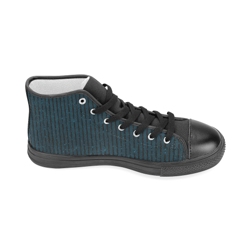 Turquoise Stripe Men’s Classic High Top Canvas Shoes (Model 017)