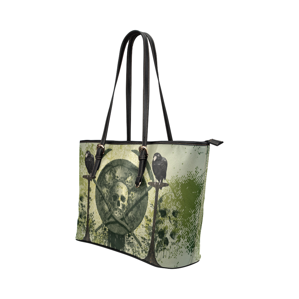 Awesome skulls Leather Tote Bag/Large (Model 1651)