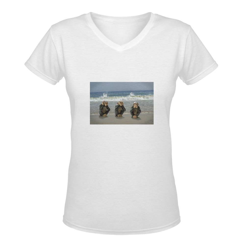 Three Monkeys Women's Deep V-neck T-shirt (Model T19)