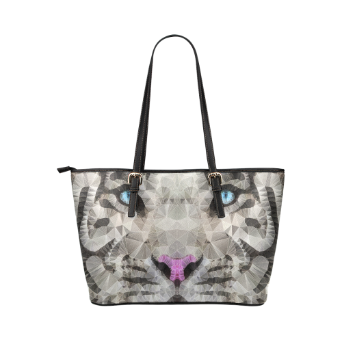 white tiger Leather Tote Bag/Large (Model 1651)