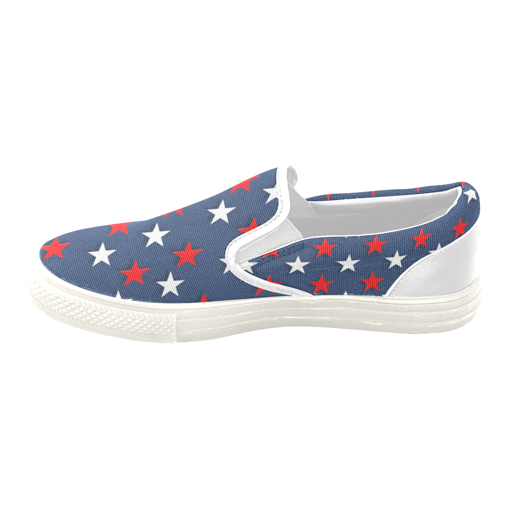 Navy Red White Stars Men's Unusual Slip-on Canvas Shoes (Model 019)