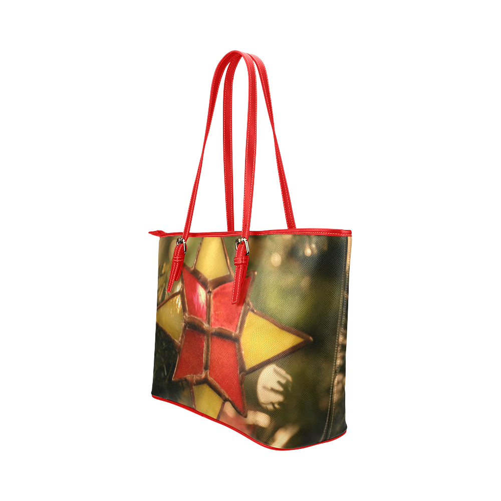 Vintage Christmas Ornament Leather Tote Bag/Small (Model 1651)