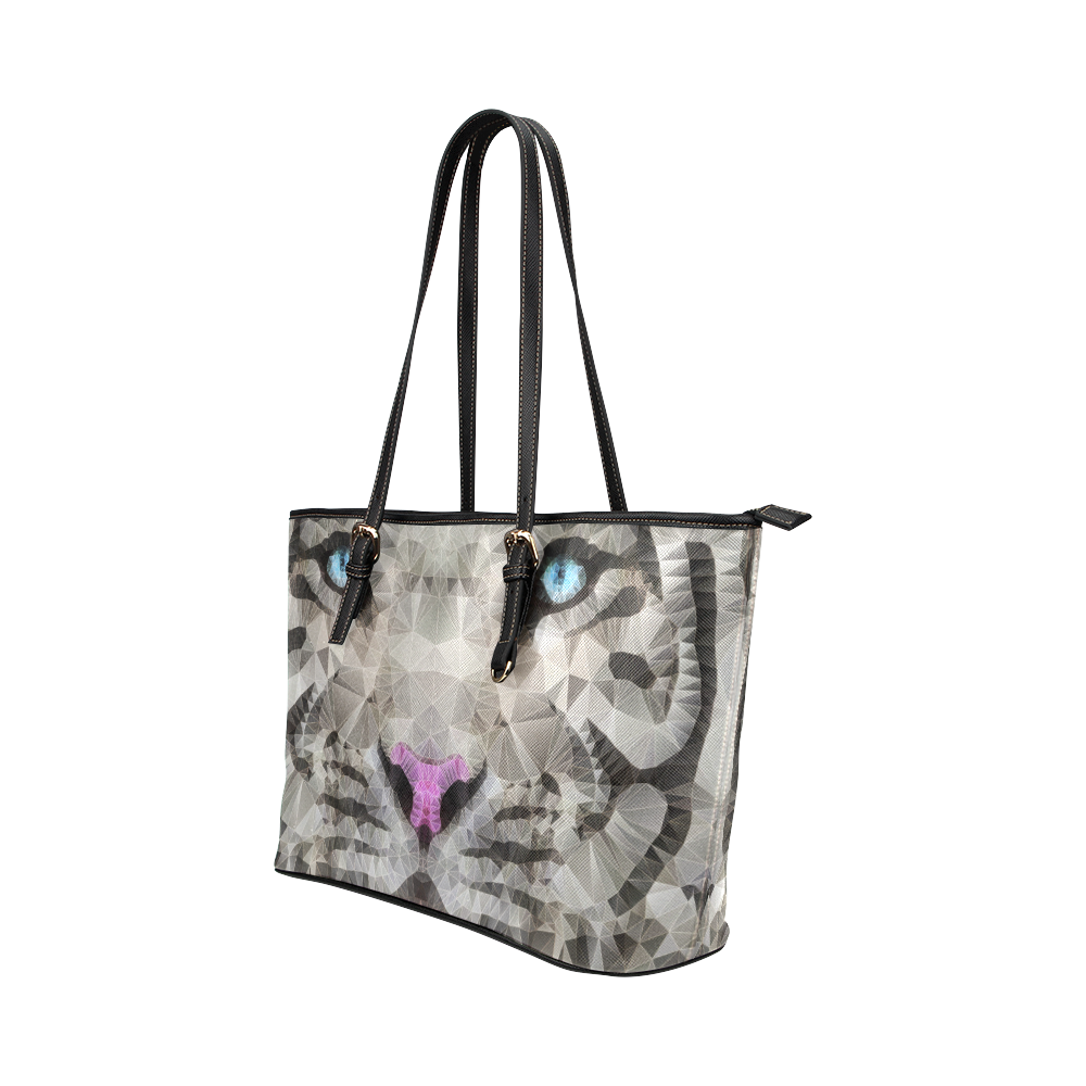 white tiger Leather Tote Bag/Small (Model 1651)