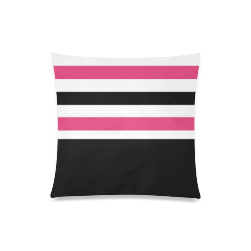 BLACK WITH PINK AND WHITE STRIPES Custom Zippered Pillow Case 20"x20"(Twin Sides)
