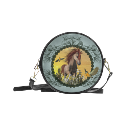Horse with birds Round Sling Bag (Model 1647)