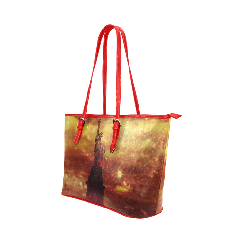 Lady Liberty Yellow and Red Space Leather Tote Bag/Small (Model 1651)
