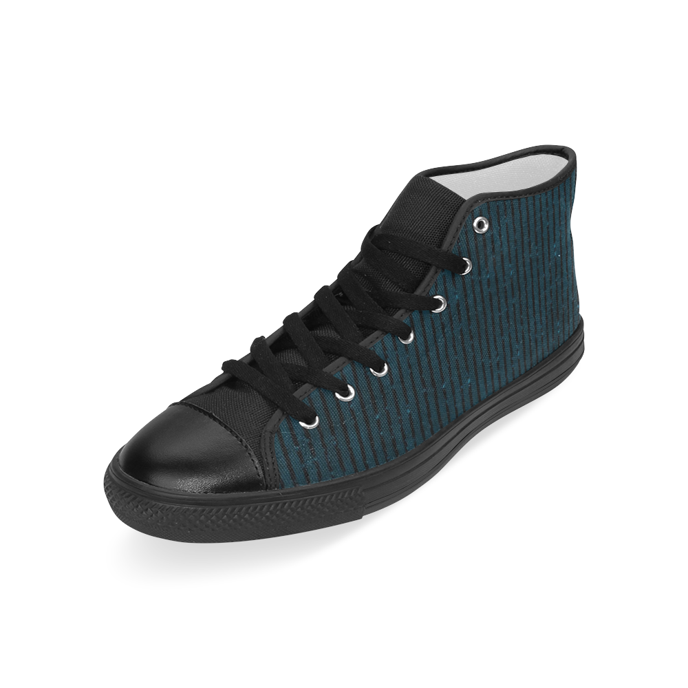 Turquoise Stripe Men’s Classic High Top Canvas Shoes (Model 017)