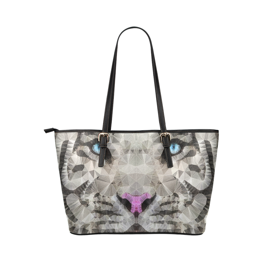 white tiger Leather Tote Bag/Small (Model 1651)