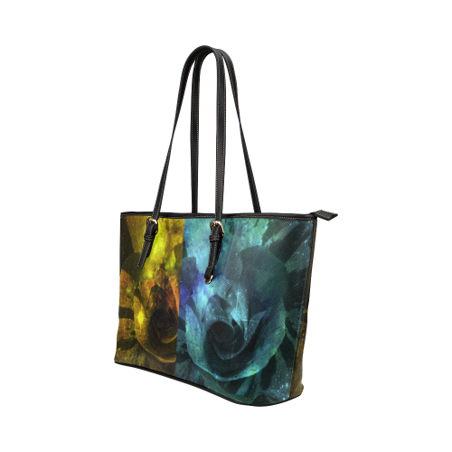 Yellow and Blue Sparkling Rose Leather Tote Bag/Small (Model 1651)