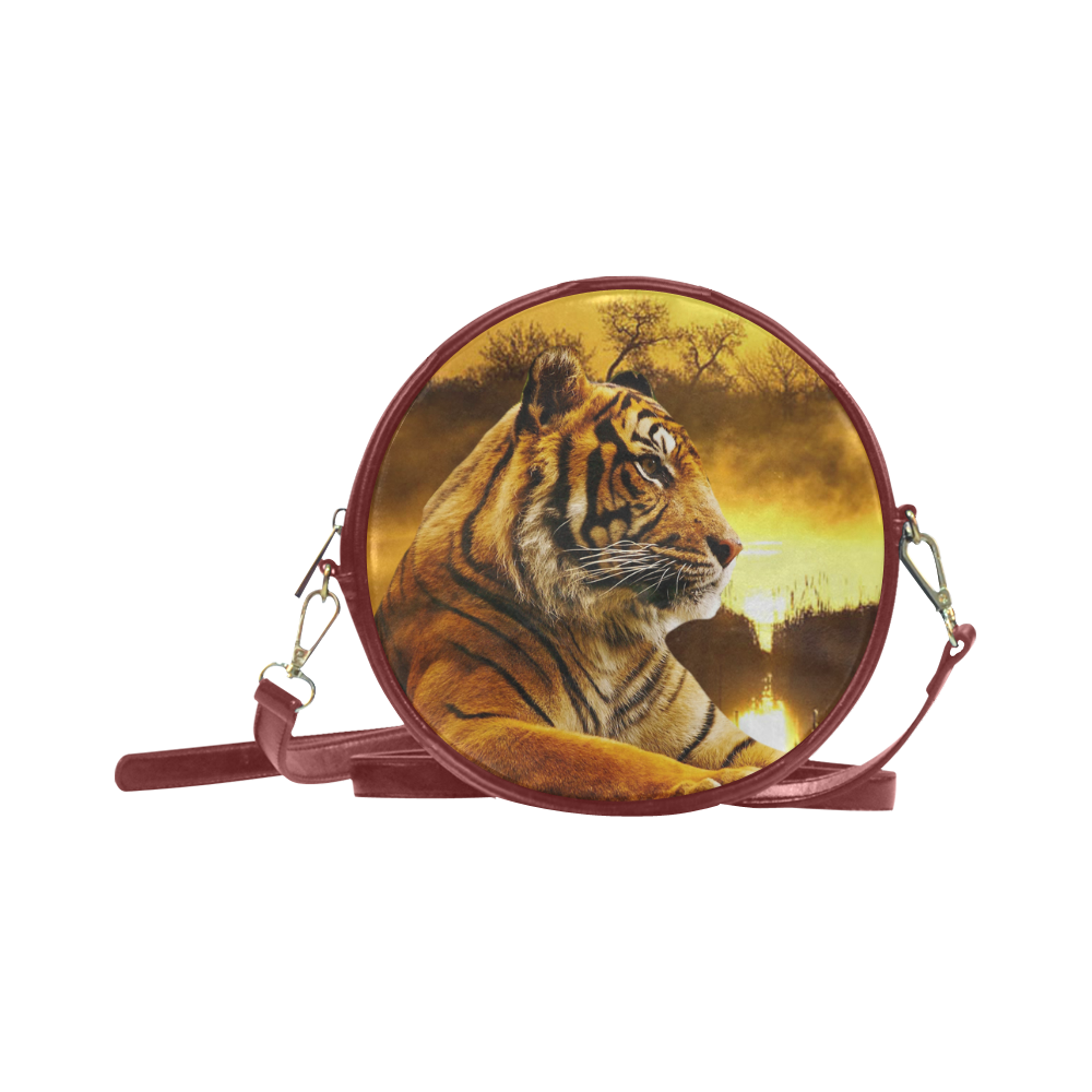 Tiger and Sunset Round Sling Bag (Model 1647)