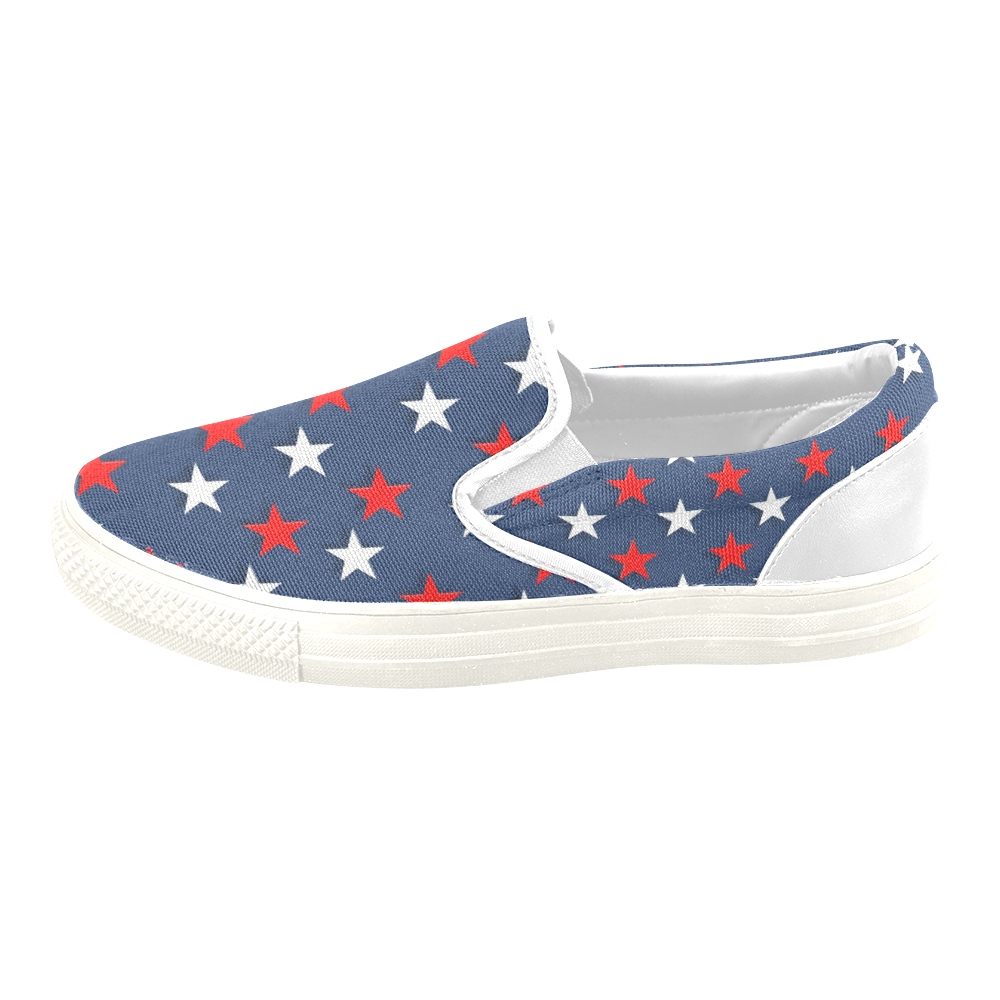 Navy Red White Stars Men's Unusual Slip-on Canvas Shoes (Model 019)