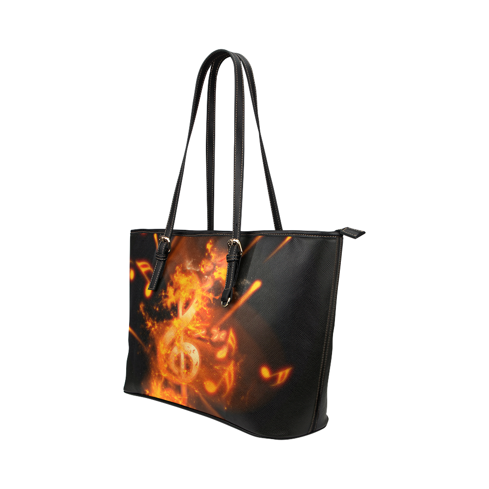 Explosion, clef and key notes Leather Tote Bag/Large (Model 1651)