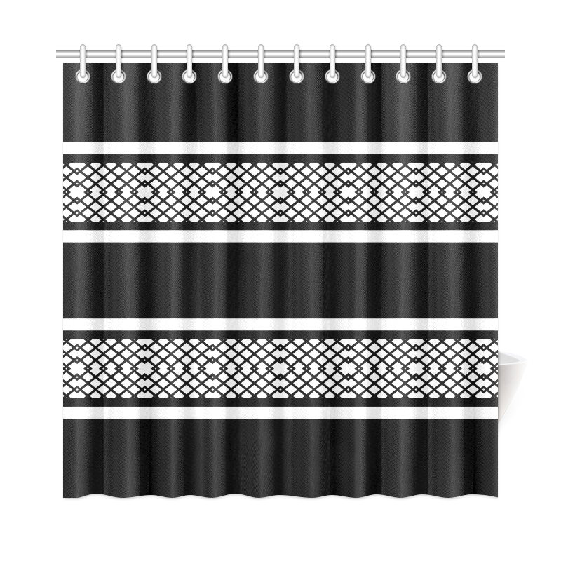 Elegant Lattice Black and White Striped Shower Curtain 72"x72"