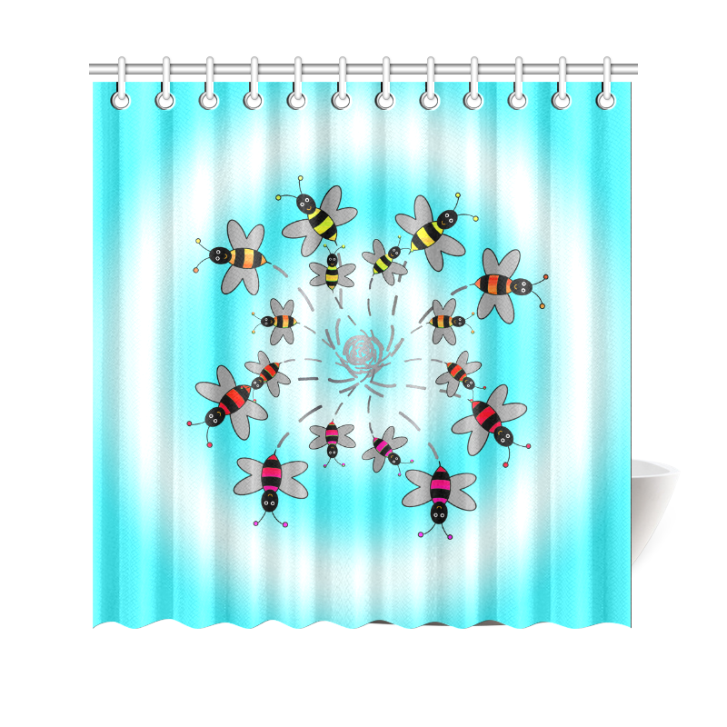 Swirling Rainbow Bees Shower Curtain 69"x70"