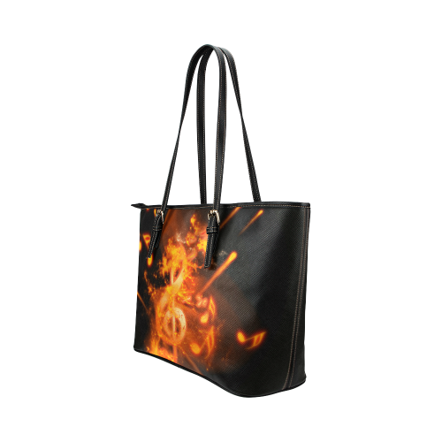 Explosion, clef and key notes Leather Tote Bag/Large (Model 1651)