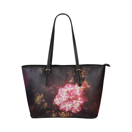 Little Pink Stars Leather Tote Bag/Large (Model 1651)