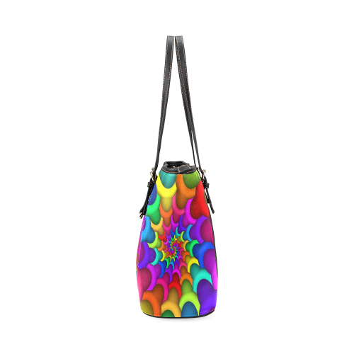 Psychedelic Rainbow Spiral Leather Tote Bag/Large (Model 1640)