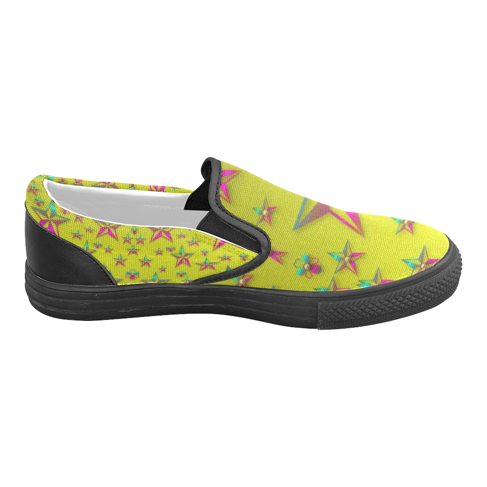 Flower Power Stars Men's Slip-on Canvas Shoes (Model 019)