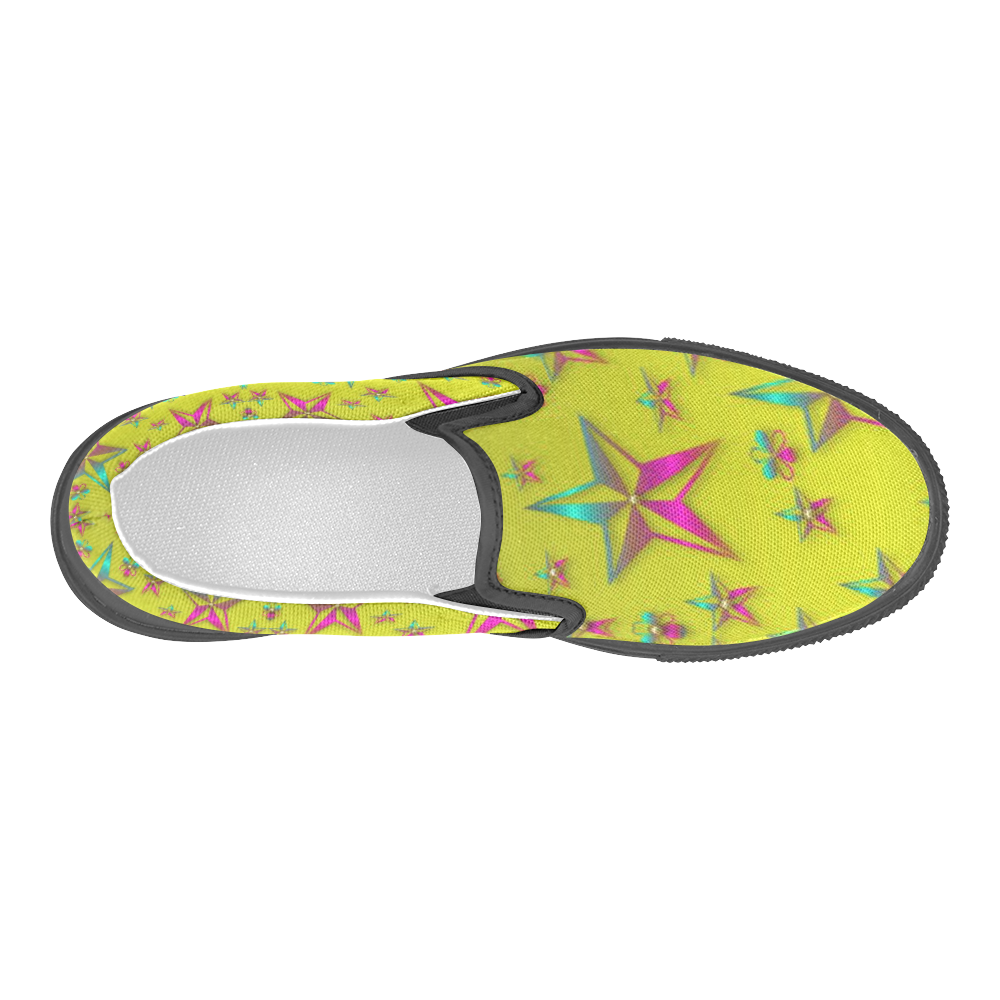 Flower Power Stars Men's Slip-on Canvas Shoes (Model 019)