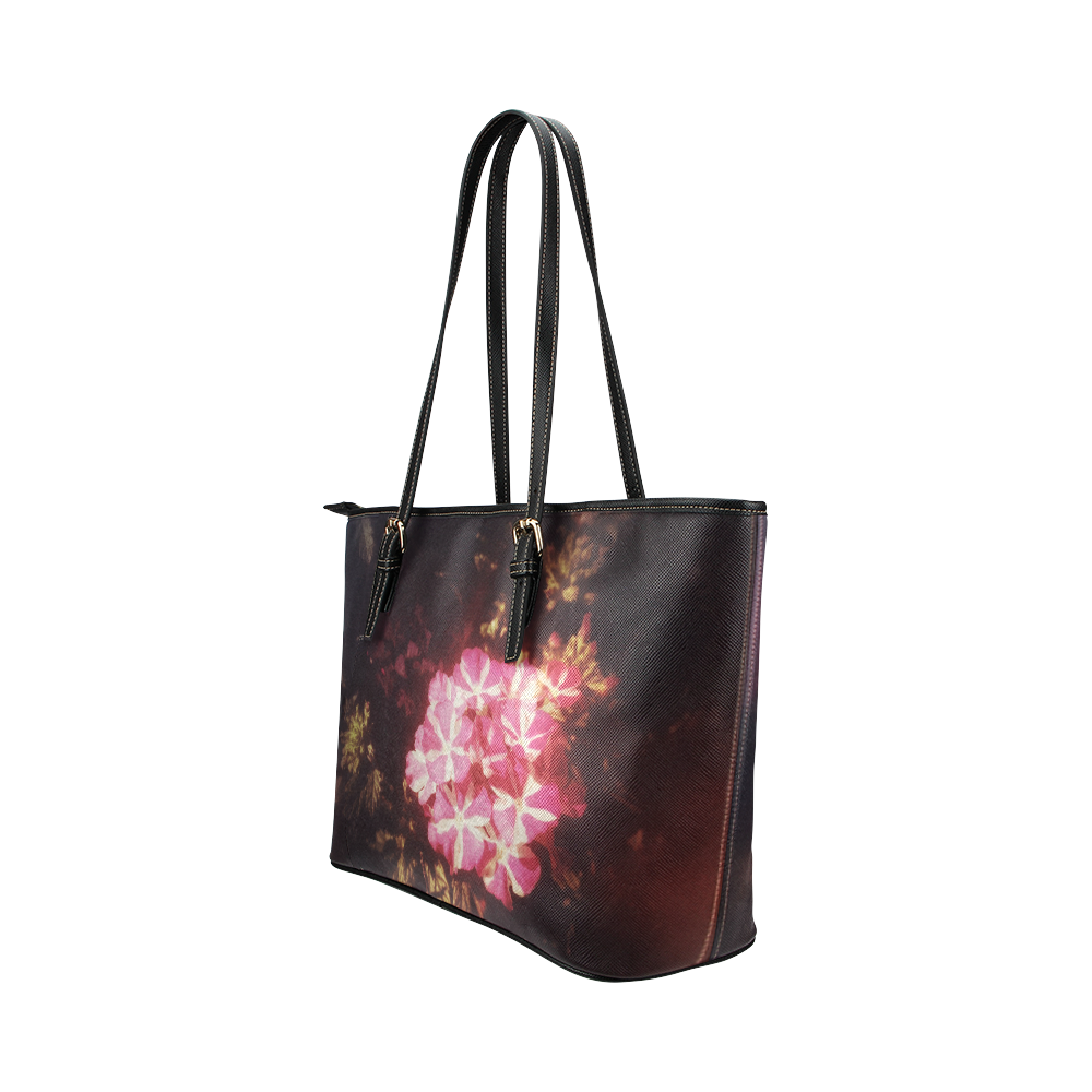 Little Pink Stars Leather Tote Bag/Large (Model 1651)