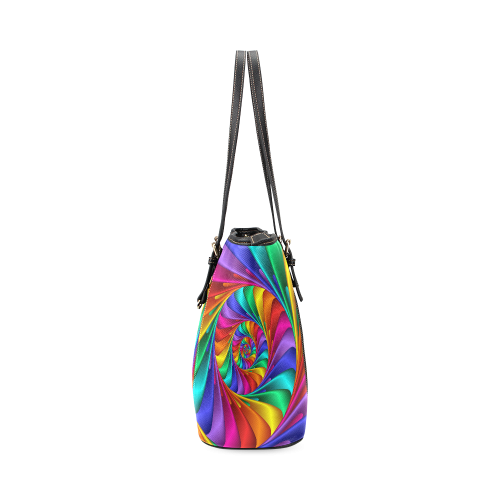 Psychedelic Rainbow Spiral Leather Tote Bag/Large (Model 1640)