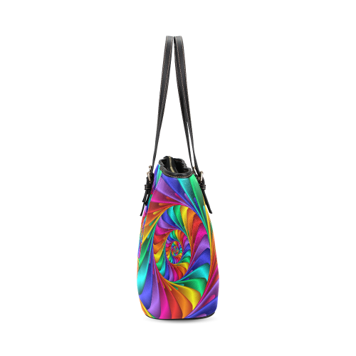 Psychedelic Rainbow Spiral Leather Tote Bag/Large (Model 1640)