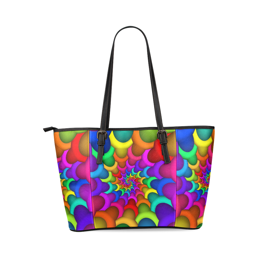 Psychedelic Rainbow Spiral Leather Tote Bag/Large (Model 1640)