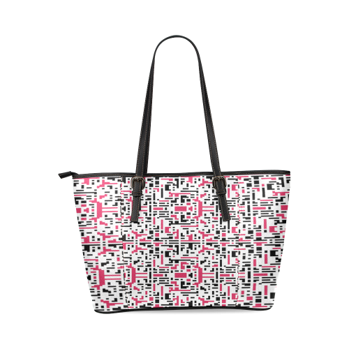 Red and Black Pixels Leather Tote Bag/Small (Model 1640)