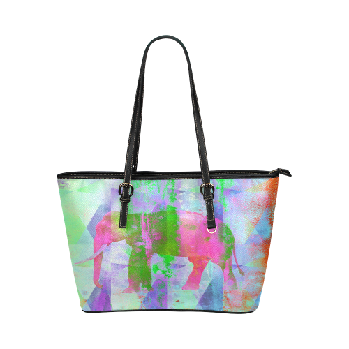 Neon Pink Elephant Leather Tote Bag/Large (Model 1651)