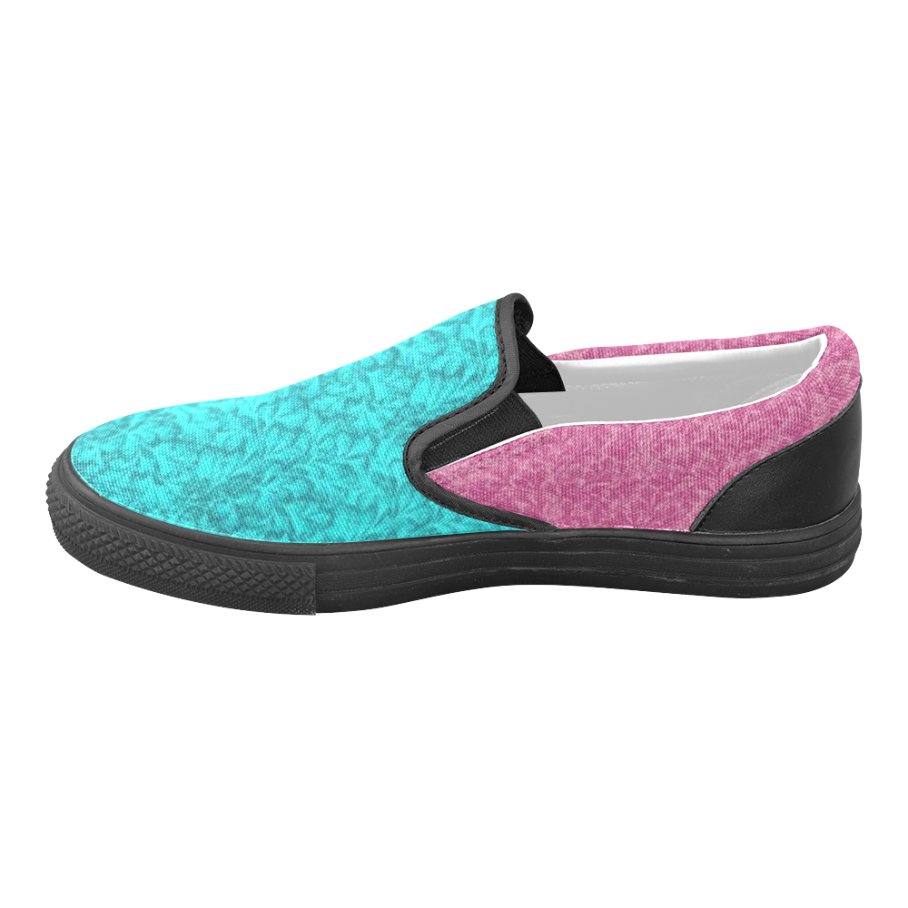 Vintage Floral Lace Leaf Teal and Pink Women's Unusual Slip-on Canvas Shoes (Model 019)