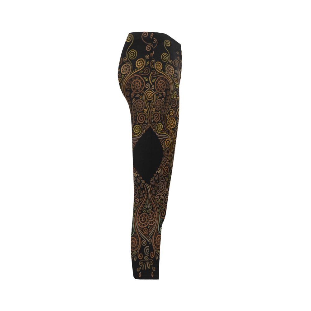 Psychedelic, 3D gold Capri Legging (Model L02)