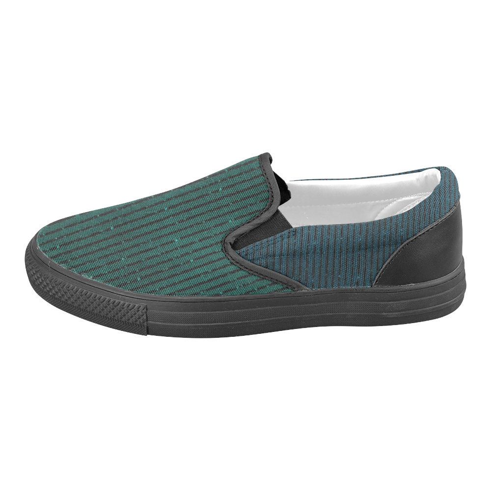 Teal and Turquoise Glitter Stripe Women's Unusual Slip-on Canvas Shoes (Model 019)