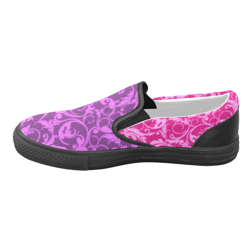 Vintage Swirls Hot Pink and Purple Women's Unusual Slip-on Canvas Shoes (Model 019)