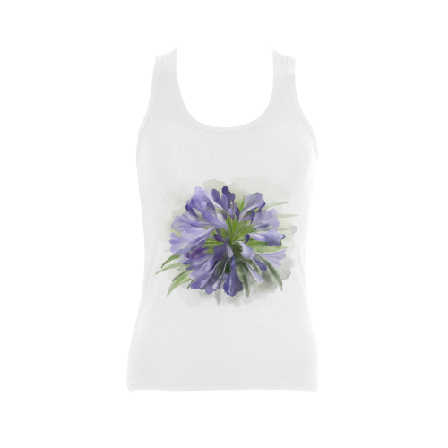 Purple Flower Women's Shoulder-Free Tank Top (Model T35)