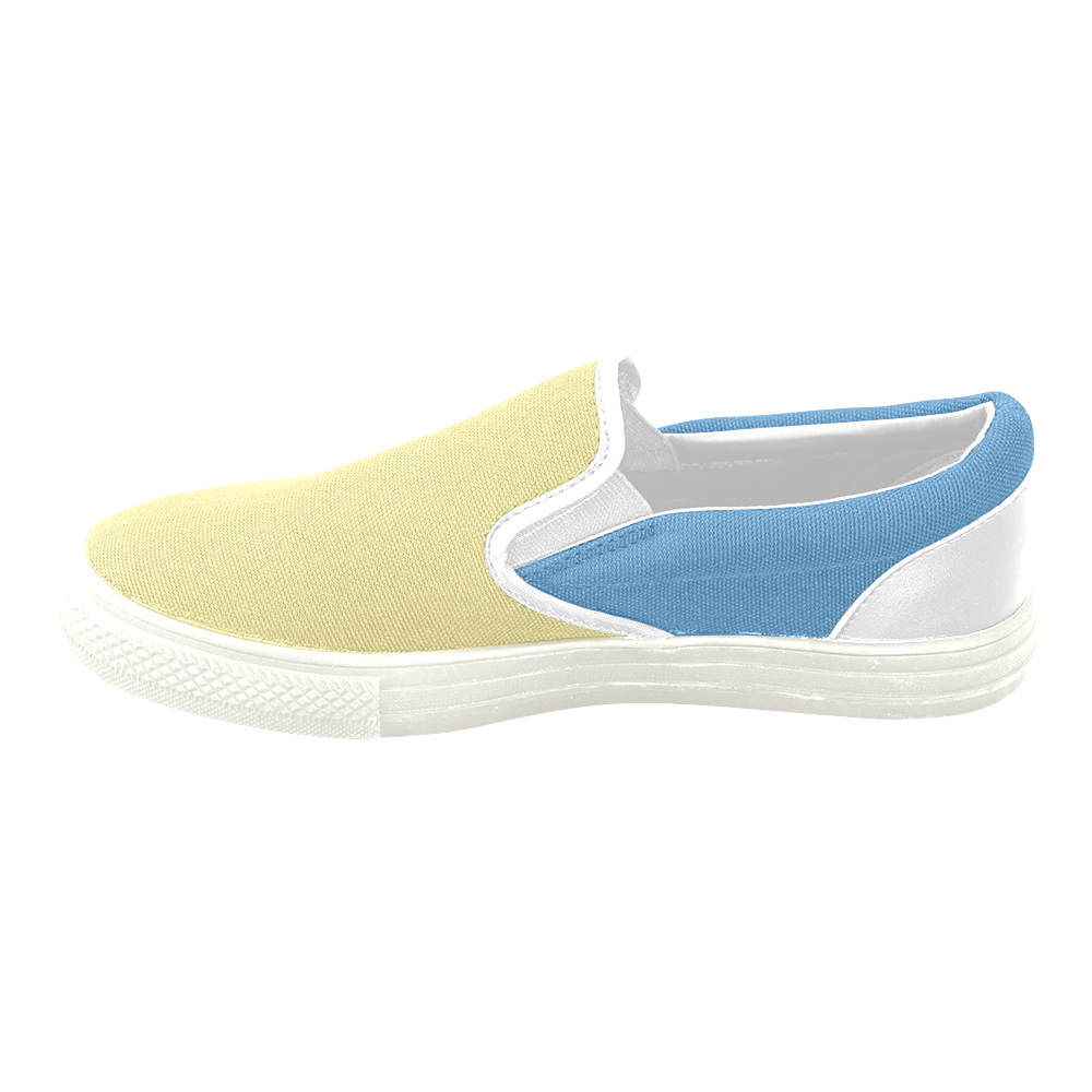 Custard and Azure Blue Women's Unusual Slip-on Canvas Shoes (Model 019)