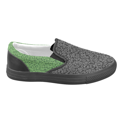 Vintage Floral Black and Green Women's Unusual Slip-on Canvas Shoes (Model 019)